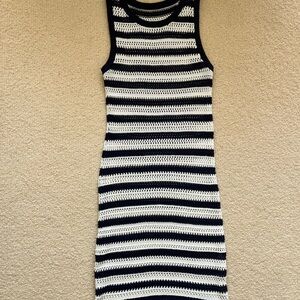 Sleeveless Black and White Striped Knit Dress